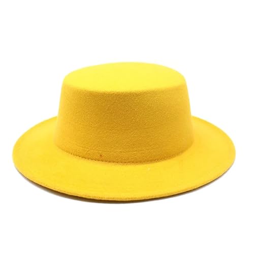 WEQYFDC Herbst-Winter-Filzhüte for Jungen und Mädchen, flache Oberseite, Jazz-Kappen, formelle Kleiderhüte Für Eine Gala, Faschingsparty Oder Karneval(Yellow) von WEQYFDC