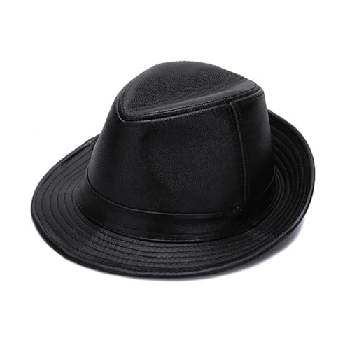 WEQYFDC Herbst Winter Warm Cowboy PU Leder Hüte Männer Top Hüte Männer Kappen Für Eine Gala, Faschingsparty Oder Karneval(Black,58cm) von WEQYFDC