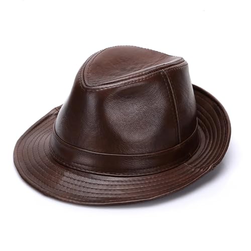 WEQYFDC Herbst Winter Warm Cowboy PU Leder Hüte Männer Top Hüte Männer Kappen Für Eine Gala, Faschingsparty Oder Karneval(Brown,56cm) von WEQYFDC