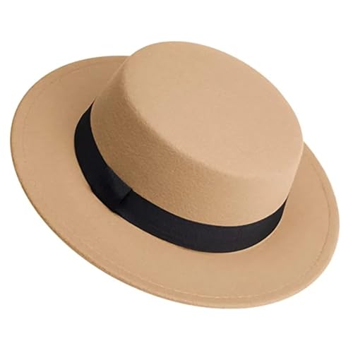 WEQYFDC Herren Damen Weißer Fedora-Hut, Flacher Hut, Filzhut, Breite Krempe, Wintermütze Für Eine Gala, Faschingsparty Oder Karneval(Beige) von WEQYFDC