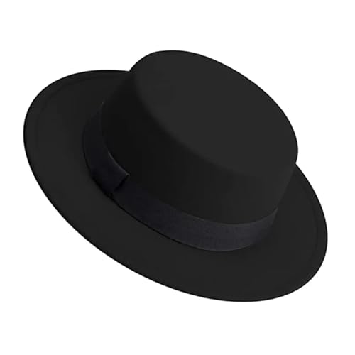 WEQYFDC Herren Damen Weißer Fedora-Hut, Flacher Hut, Filzhut, Breite Krempe, Wintermütze Für Eine Gala, Faschingsparty Oder Karneval(Black) von WEQYFDC