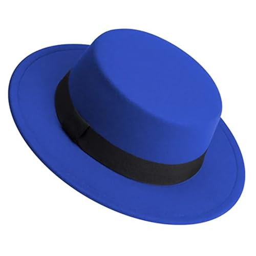 WEQYFDC Herren Damen Weißer Fedora-Hut, Flacher Hut, Filzhut, Breite Krempe, Wintermütze Für Eine Gala, Faschingsparty Oder Karneval(Blue) von WEQYFDC