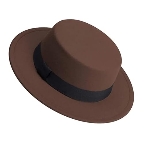 WEQYFDC Herren Damen Weißer Fedora-Hut, Flacher Hut, Filzhut, Breite Krempe, Wintermütze Für Eine Gala, Faschingsparty Oder Karneval(Brown) von WEQYFDC