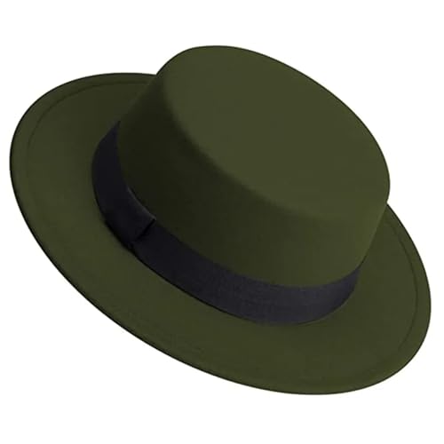 WEQYFDC Herren Damen Weißer Fedora-Hut, Flacher Hut, Filzhut, Breite Krempe, Wintermütze Für Eine Gala, Faschingsparty Oder Karneval(Dark Green) von WEQYFDC