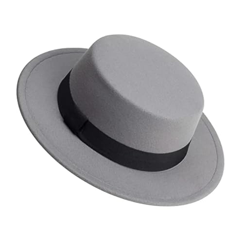 WEQYFDC Herren Damen Weißer Fedora-Hut, Flacher Hut, Filzhut, Breite Krempe, Wintermütze Für Eine Gala, Faschingsparty Oder Karneval(Gray) von WEQYFDC