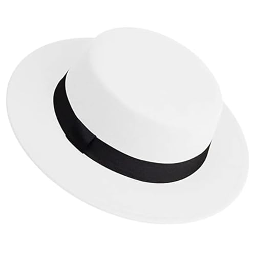 WEQYFDC Herren Damen Weißer Fedora-Hut, Flacher Hut, Filzhut, Breite Krempe, Wintermütze Für Eine Gala, Faschingsparty Oder Karneval(White) von WEQYFDC