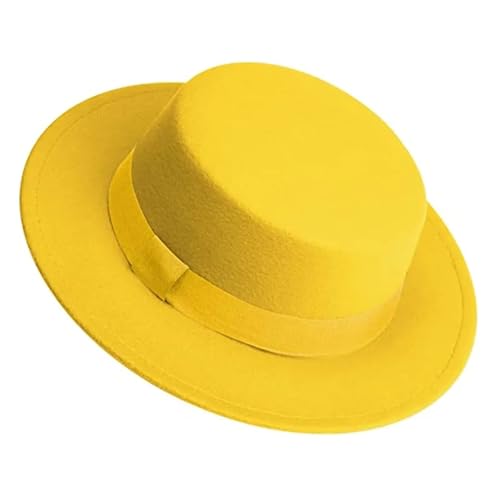 WEQYFDC Herren Damen Weißer Fedora-Hut, Flacher Hut, Filzhut, Breite Krempe, Wintermütze Für Eine Gala, Faschingsparty Oder Karneval(Yellow) von WEQYFDC