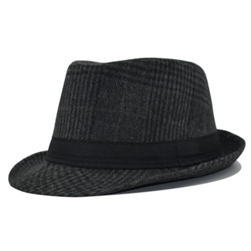 WEQYFDC Herren-Fedoras-Kleiderhut, gestreiftes Muster, Melone mit kleiner Krempe, for Herbst und Winter, Größe 56–58 cm Für Eine Gala, Faschingsparty Oder Karneval(Black) von WEQYFDC