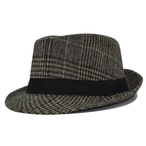 WEQYFDC Herren-Fedoras-Kleiderhut, gestreiftes Muster, Melone mit kleiner Krempe, for Herbst und Winter, Größe 56–58 cm Für Eine Gala, Faschingsparty Oder Karneval(Brown) von WEQYFDC