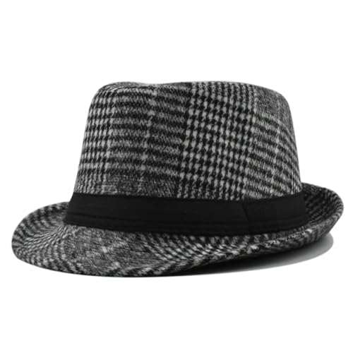 WEQYFDC Herren-Fedoras-Kleiderhut, gestreiftes Muster, Melone mit kleiner Krempe, for Herbst und Winter, Größe 56–58 cm Für Eine Gala, Faschingsparty Oder Karneval(Gray) von WEQYFDC
