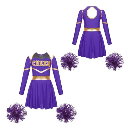 WEQYFDC Kinder Cheerleader Uniformen Cheerleader Kostüm Cheerleading Outfits Cheer Dance Kleid for Schulmädchen Team Dancewear Sets(Purple,16) von WEQYFDC
