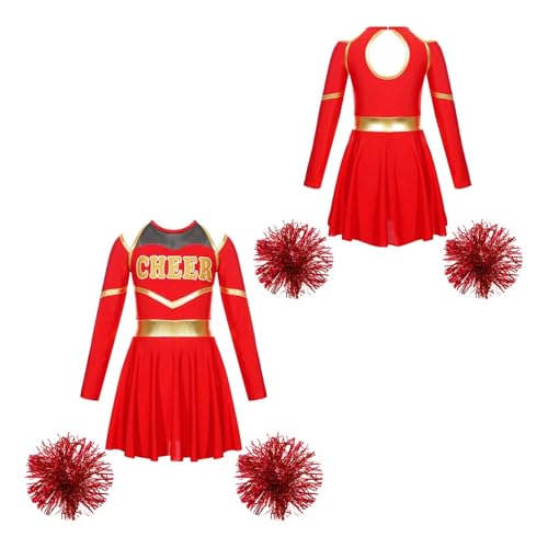 WEQYFDC Kinder Cheerleader Uniformen Cheerleader Kostüm Cheerleading Outfits Cheer Dance Kleid for Schulmädchen Team Dancewear Sets(Red,14) von WEQYFDC