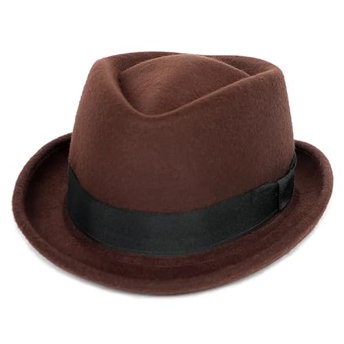 WEQYFDC Klassische Herrenmütze, solide Winter-Kurzarm-Jazz-Top-Hüte, schwarze Gentleman-Filzkappe Für Eine Gala, Faschingsparty Oder Karneval(Coffee) von WEQYFDC