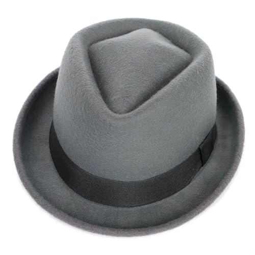 WEQYFDC Klassische Herrenmütze, solide Winter-Kurzarm-Jazz-Top-Hüte, schwarze Gentleman-Filzkappe Für Eine Gala, Faschingsparty Oder Karneval(Gray) von WEQYFDC