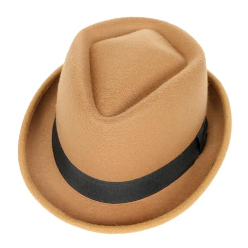WEQYFDC Klassische Herrenmütze, solide Winter-Kurzarm-Jazz-Top-Hüte, schwarze Gentleman-Filzkappe Für Eine Gala, Faschingsparty Oder Karneval(Khaki) von WEQYFDC