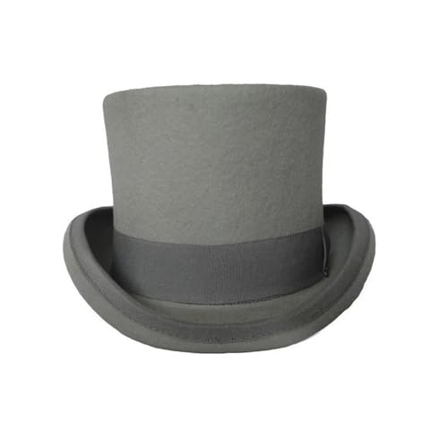WEQYFDC Klassische Wollfilzhüte Reitmütze Zauberhut Herren Zylinder Herren Damen Vintage Hut Schwarz Rot Für Eine Gala, Faschingsparty Oder Karneval(Grey,L 57-60cm) von WEQYFDC