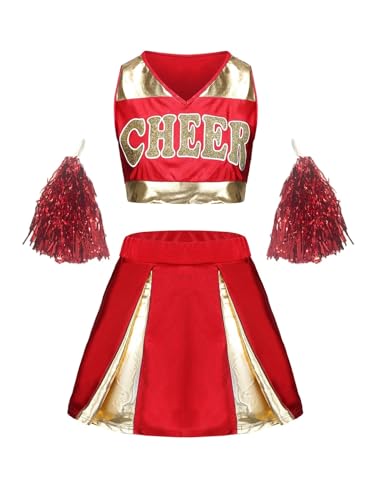 WEQYFDC Mädchen Cheerleader-Uniformen, ärmelloses Crop-Top, Rock, Socken, Kleidung for Cheerleading-Tanz-Outfits for Erwachsene(RED,XXL) von WEQYFDC