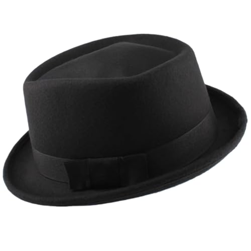 WEQYFDC Männer Frauen Top Pork Pie Hüte Bowtie Band Fedora Sonnenhut Trilby Caps Jazz Party Reisen Outdoor Für Eine Gala, Faschingsparty Oder Karneval(Black) von WEQYFDC