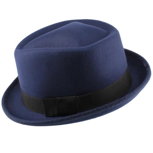 WEQYFDC Männer Frauen Top Pork Pie Hüte Bowtie Band Fedora Sonnenhut Trilby Caps Jazz Party Reisen Outdoor Für Eine Gala, Faschingsparty Oder Karneval(Blue) von WEQYFDC