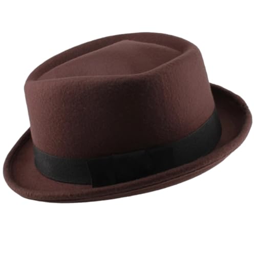 WEQYFDC Männer Frauen Top Pork Pie Hüte Bowtie Band Fedora Sonnenhut Trilby Caps Jazz Party Reisen Outdoor Für Eine Gala, Faschingsparty Oder Karneval(Brown) von WEQYFDC