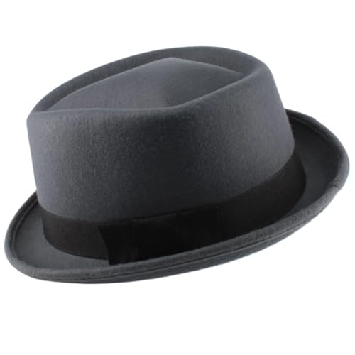 WEQYFDC Männer Frauen Top Pork Pie Hüte Bowtie Band Fedora Sonnenhut Trilby Caps Jazz Party Reisen Outdoor Für Eine Gala, Faschingsparty Oder Karneval(Gray) von WEQYFDC