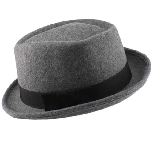 WEQYFDC Männer Frauen Top Pork Pie Hüte Bowtie Band Fedora Sonnenhut Trilby Caps Jazz Party Reisen Outdoor Für Eine Gala, Faschingsparty Oder Karneval(Heather Gray) von WEQYFDC