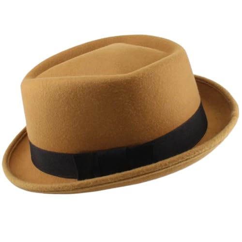WEQYFDC Männer Frauen Top Pork Pie Hüte Bowtie Band Fedora Sonnenhut Trilby Caps Jazz Party Reisen Outdoor Für Eine Gala, Faschingsparty Oder Karneval(Khaki) von WEQYFDC