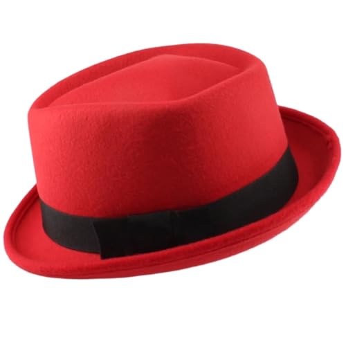 WEQYFDC Männer Frauen Top Pork Pie Hüte Bowtie Band Fedora Sonnenhut Trilby Caps Jazz Party Reisen Outdoor Für Eine Gala, Faschingsparty Oder Karneval(Red) von WEQYFDC
