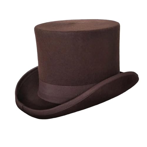 WEQYFDC Polyester-Filz-Zylinder for Männer und Frauen, Zylinder-High-Hat-Topper, Dress-Up-Party-Kostüm, Fedora, Zauberer, Theaterhut Für Eine Gala, Faschingsparty Oder Karneval(Coffee,M) von WEQYFDC