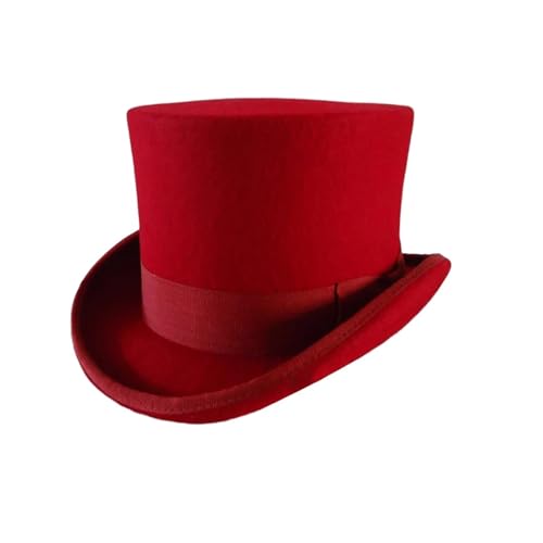 WEQYFDC Polyester-Filz-Zylinder for Männer und Frauen, Zylinder-High-Hat-Topper, Dress-Up-Party-Kostüm, Fedora, Zauberer, Theaterhut Für Eine Gala, Faschingsparty Oder Karneval(Red,M) von WEQYFDC