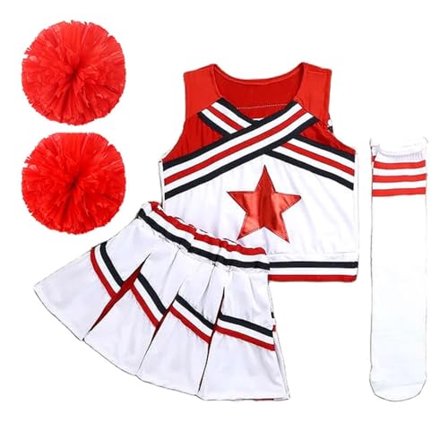 WEQYFDC Pompoms Cheerleading Kostüm Frauen Mädchen Wettbewerb Rot Cheerleader Schule Team Uniform Klassenanzug for Kinder Tanzen Kostüme(Beige,4XL170CM 50-55KG) von WEQYFDC