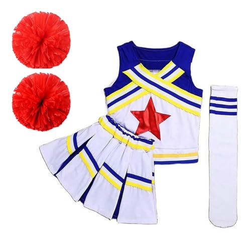 WEQYFDC Pompoms Cheerleading Kostüm Frauen Mädchen Wettbewerb Rot Cheerleader Schule Team Uniform Klassenanzug for Kinder Tanzen Kostüme(Blue,4XL170CM 50-55KG) von WEQYFDC