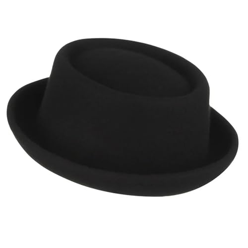 WEQYFDC Wolle Herren Pork Pie Hut Uniex Weiß Schwarz Zylinder Lady Gentleman Flach Bowler Hut Für Eine Gala, Faschingsparty Oder Karneval(Black) von WEQYFDC
