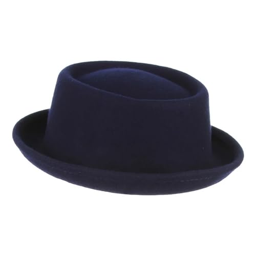 WEQYFDC Wolle Herren Pork Pie Hut Uniex Weiß Schwarz Zylinder Lady Gentleman Flach Bowler Hut Für Eine Gala, Faschingsparty Oder Karneval(Blue) von WEQYFDC