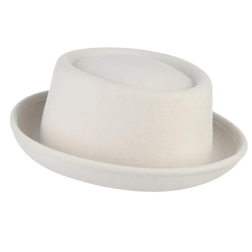 WEQYFDC Wolle Herren Pork Pie Hut Uniex Weiß Schwarz Zylinder Lady Gentleman Flach Bowler Hut Für Eine Gala, Faschingsparty Oder Karneval(White) von WEQYFDC