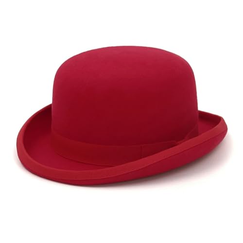 WEQYFDC Wollfilz-Zylinder for Männer und Frauen, Party, formelle Fedora-Bowler-Hut, Kostüm, Zauberer-Kappe Für Eine Gala, Faschingsparty Oder Karneval(Red,L(59cm)) von WEQYFDC