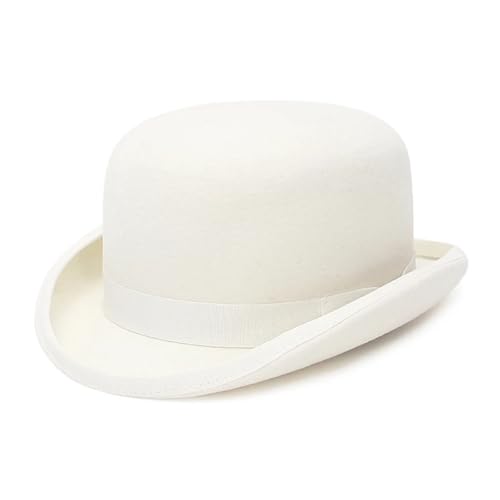 WEQYFDC Wollfilz-Zylinder for Männer und Frauen, Party, formelle Fedora-Bowler-Hut, Kostüm, Zauberer-Kappe Für Eine Gala, Faschingsparty Oder Karneval(White,S(55cm)) von WEQYFDC