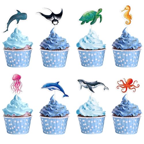 32 Stück Ozean Cupcake Topper – Ozean Motto Partydekorationen Meerestiere Delfine Party Kuchenaufsätze für Jungen unter dem Meer Babyparty Geburtstagsparty Zubehör Fisch Cupcake Dekoration 32 Stück Ozean Cupcake Topper – Ozean Motto Partydekorationen Meerestiere Delfine Party Kuchenaufsätze für Jungen unter dem Meer Babyparty Geburtstagsparty Zubehör Fisch Cupcake Dekoration von WERNNSAI