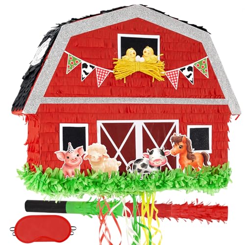 Pinata – Bauernhof Piñata mit Augenbinde und Fledermaus für Kinder Jungen 34 x 41 cm Bauernhof Geburtstagsparty Dekoration Bauernhof Mottoparty Zubehör Feier Babyparty von WERNNSAI
