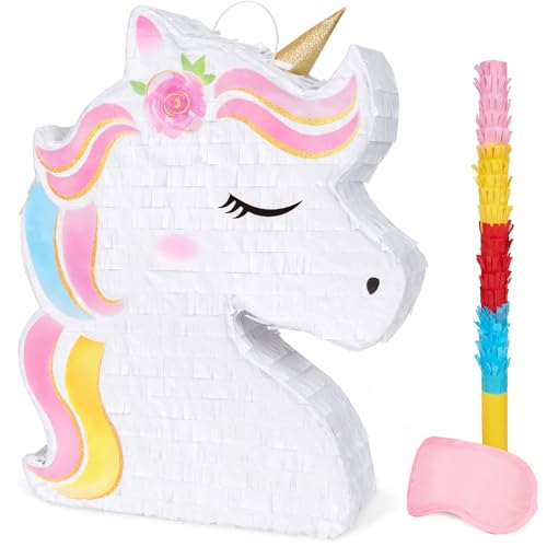 WERNNSAI Einhorn Pinata - Einhorn Party Zubehör Pinata mit Augenbinde und Schlagstock für Mädchen Kinder Einhorn Themen Geburtstags Party Spiel Dekorationen (40 x 31 x 8 cm) von WERNNSAI