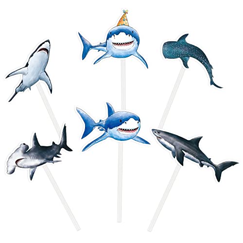 Hai-Cupcake-Topper – 36 Stück Haifisch-Party-Kuchenaufsätze für Kinder, Jungen, Ozeanhai-Motto-Party, Geburtstagsparty, Hai-Cupcake-Dekorationen, Babyparty, Strandparty, Cupcake-Zubehör von WERNNSAI