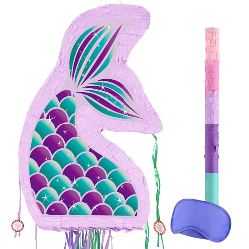 WERNNSAI Meerjungfrau Pinata – Geburtstags Partydeko Pinata für Mädchen Faltbare Piñata mit Kordelzug mit Augenbinde und Stab Geburtstags Spiele Kleine Meerjungfrau Piñata Kinderspiel Zubehör WERNNSAI Meerjungfrau Pinata – Geburtstags Partydeko Pinata für Mädchen Faltbare Piñata mit Kordelzug mit Augenbinde und Stab Geburtstags Spiele Kleine Meerjungfrau Piñata Kinderspiel Zubehör von WERNNSAI