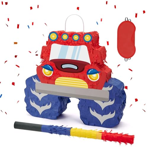 WERNNSAI Truck Piñata – Monster Truck Piñata Bundle mit Augenbinde und Schläger für Jungen und Kinder Piñata Motto Party Dekorationszubehör coole Auto-Piñata Monstertruck-Pinata von WERNNSAI