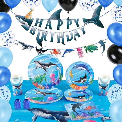 Ocean Party Supplies Set – 88-teiliges Partygeschirr-Set mit Ozean-Thema, Partyteller, Servietten, Tischdecke für 16 Gäste, Unterwasserwal-Party-Dekorationen, Geburtstag, Baby-Shwer, Partygeschenke Ocean Party Supplies Set – 88-teiliges Partygeschirr-Set mit Ozean-Thema, Partyteller, Servietten, Tischdecke für 16 Gäste, Unterwasserwal-Party-Dekorationen, Geburtstag, Baby-Shwer, Partygeschenke von WERNNSAI
