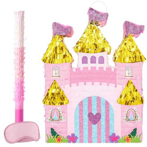 Wernnsai Prinzessin Castle Pinata - Rosa Pinata mit Augenbinde und Fledermaus für Mädchen Geburtstag Party Spiel Wernnsai Prinzessin Castle Pinata - Rosa Pinata mit Augenbinde und Fledermaus für Mädchen Geburtstag Party Spiel von WERNNSAI