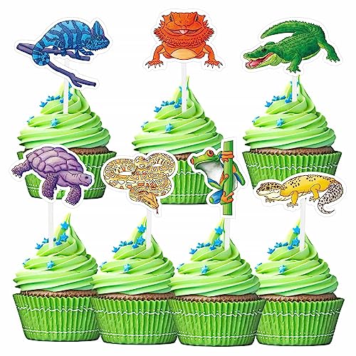 Reptilien-Cupcake-Topper – 35 Stück Reptilien-Party-Kuchenaufsätze für Kinder, Jungen, grüner Dschungel-Motto-Party, Geburtstagsparty, Safari, Cupcake-Dekorationen, Babyparty, wilde Party, von WERNNSAI