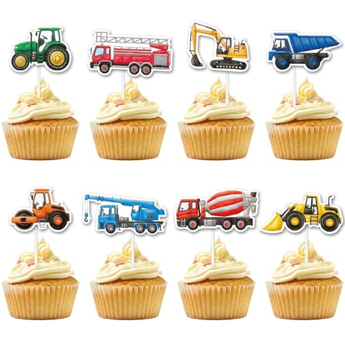 WERNNSAI 40 Stück Bau Cupcake Topper Baustellen Geburtstagsparty Dekorationen für Kinder LKW Bagger Traktor Kuchendekorationen Tortenaufsätze Picks Geburtstag Muffin Zubehör von WERNNSAI
