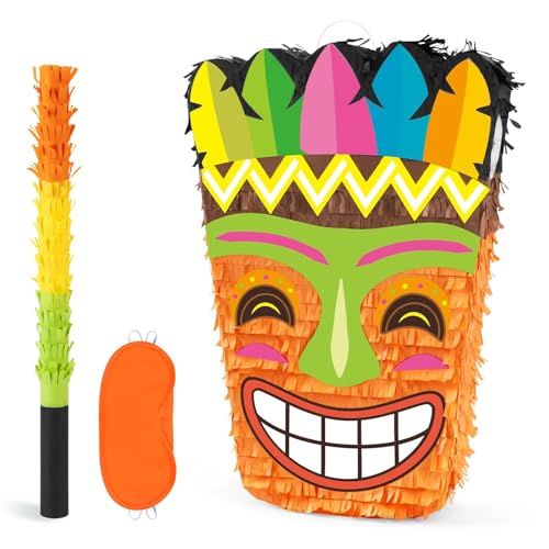 WERNNSAI Aloha Pinata – Tropische Hawaii Pinata mit Augenbinde und Fledermaus für Kinder Piñata Hawaiianische Luau Motto Partydekorationen Partydekorationen 40,9 cm x 31,5 cm von WERNNSAI