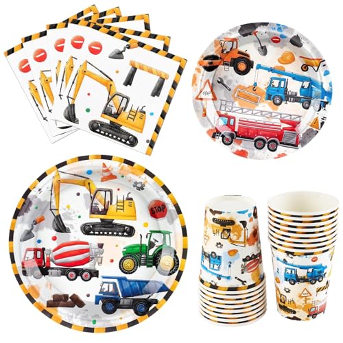 WERNNSAI Bau-Partyzubehör – 64 Stück Bagger-Truck-Geburtstagsparty-Dekorationen für Kinder, Jungen, Geburtstagsparty, Teller, Becher, Servietten, Geschirr für 16 Gäste WERNNSAI Bau-Partyzubehör – 64 Stück Bagger-Truck-Geburtstagsparty-Dekorationen für Kinder, Jungen, Geburtstagsparty, Teller, Becher, Servietten, Geschirr für 16 Gäste von WERNNSAI