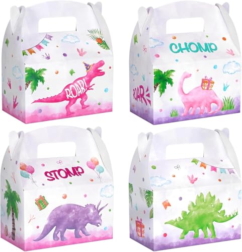 WERNNSAI 12 Stück Dinosaurier Geschenkboxen mit Wasserfarben – Dinosaurier Süßigkeitenboxen rosa Party Geschenkboxen Dino Party Dekoration für Mädchengeburtstage Jurassic Partyzubehör von WERNNSAI